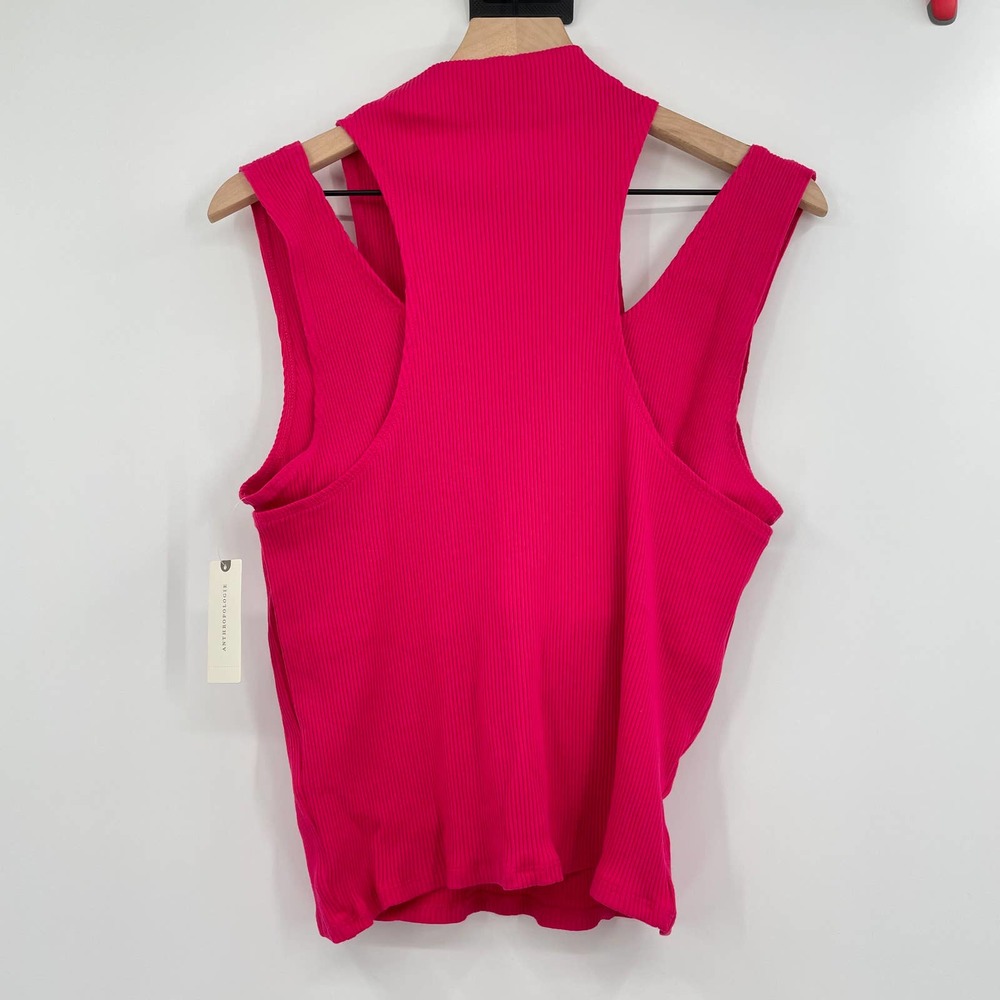 Anthropologie NWT Layered Cutout Tank Womens Sz Lg Pink Mock Neck Ribbed - Picture 8 of 9